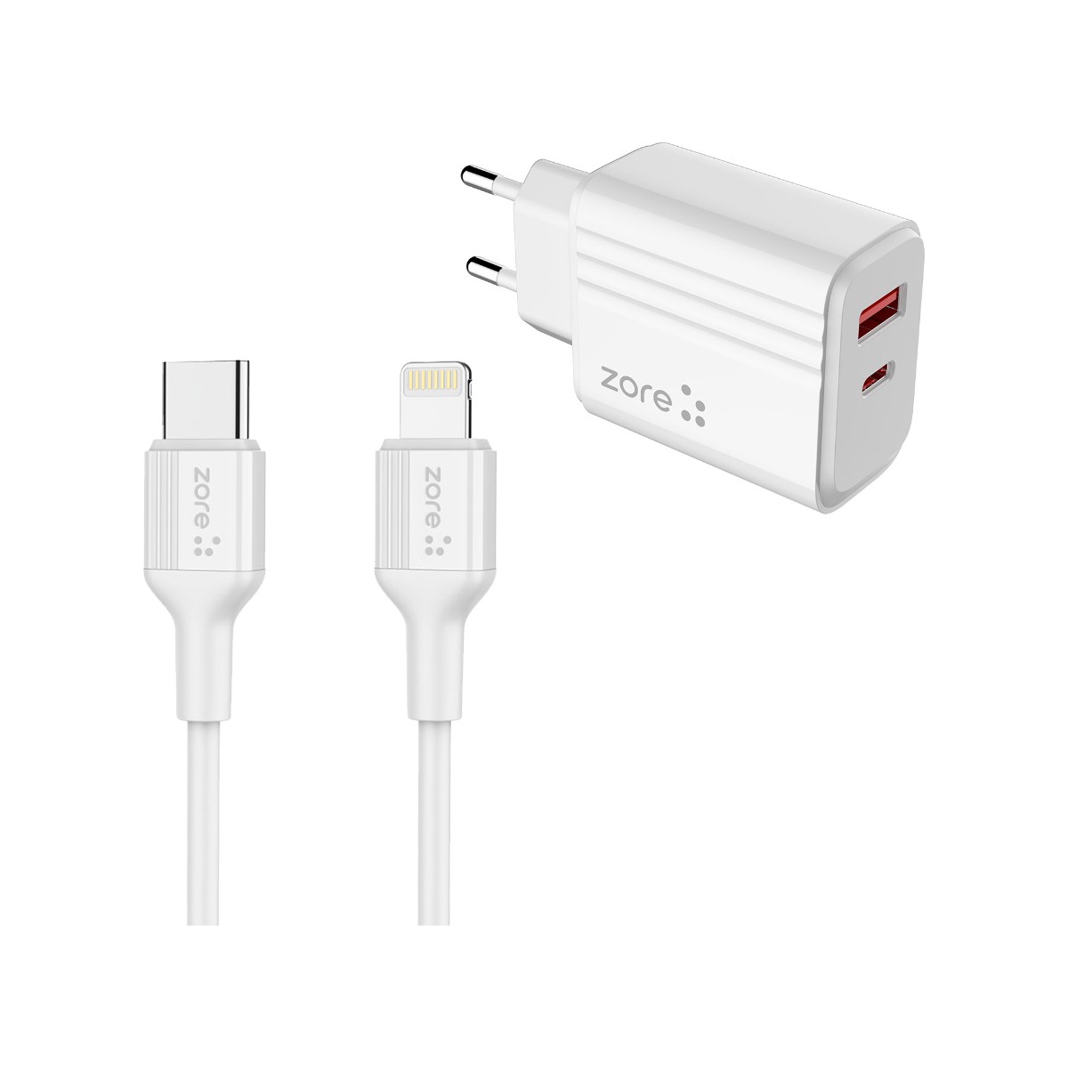 Zore Play Serisi 2in1 Seyahat Şarj Aleti 20w (type-c To Lightning)