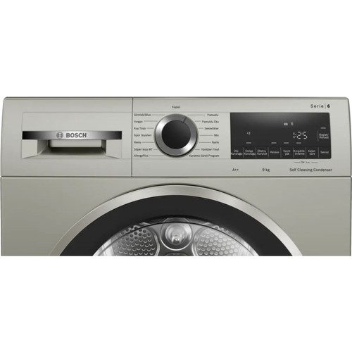 BOSCH Serie 6 Isı Pompalı Kurutma Makinesi 9 kg Gümüş