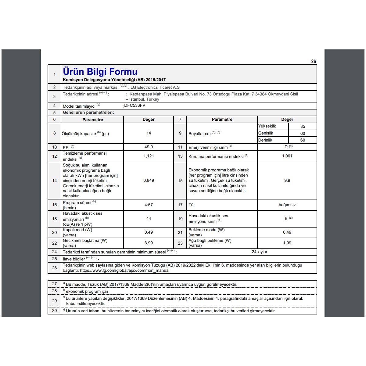 LG GRİ BULAŞIK MAKİNESİ