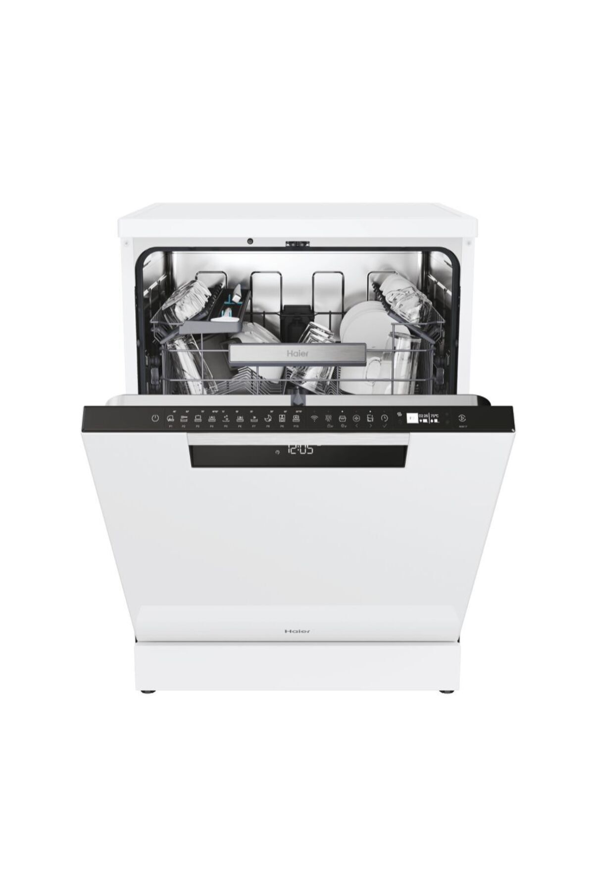 Haier 15 kişilik yıkama kapasitesi, C enerji sınıfı, 10 programlı, 2 sepetli, Beyaz