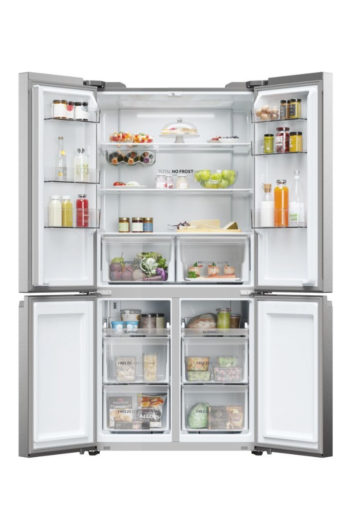 Haier 4 Kapılı, E enerji sınıfı, 528 Litre, Total No Frost, Dokunmatik kontrol, Platinum Inox Haier 4 Kapılı, E enerji sınıfı, 528 Litre, Total No Frost, Dokunmatik kontrol, Platinum Inox