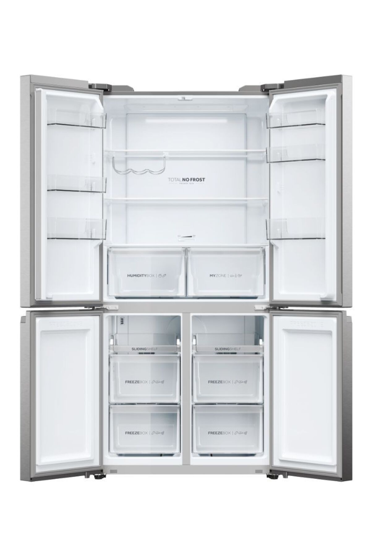 Haier 4 Kapılı, E enerji sınıfı, 528 Litre, Total No Frost, Dokunmatik kontrol, Platinum Inox Haier 4 Kapılı, E enerji sınıfı, 528 Litre, Total No Frost, Dokunmatik kontrol, Platinum Inox
