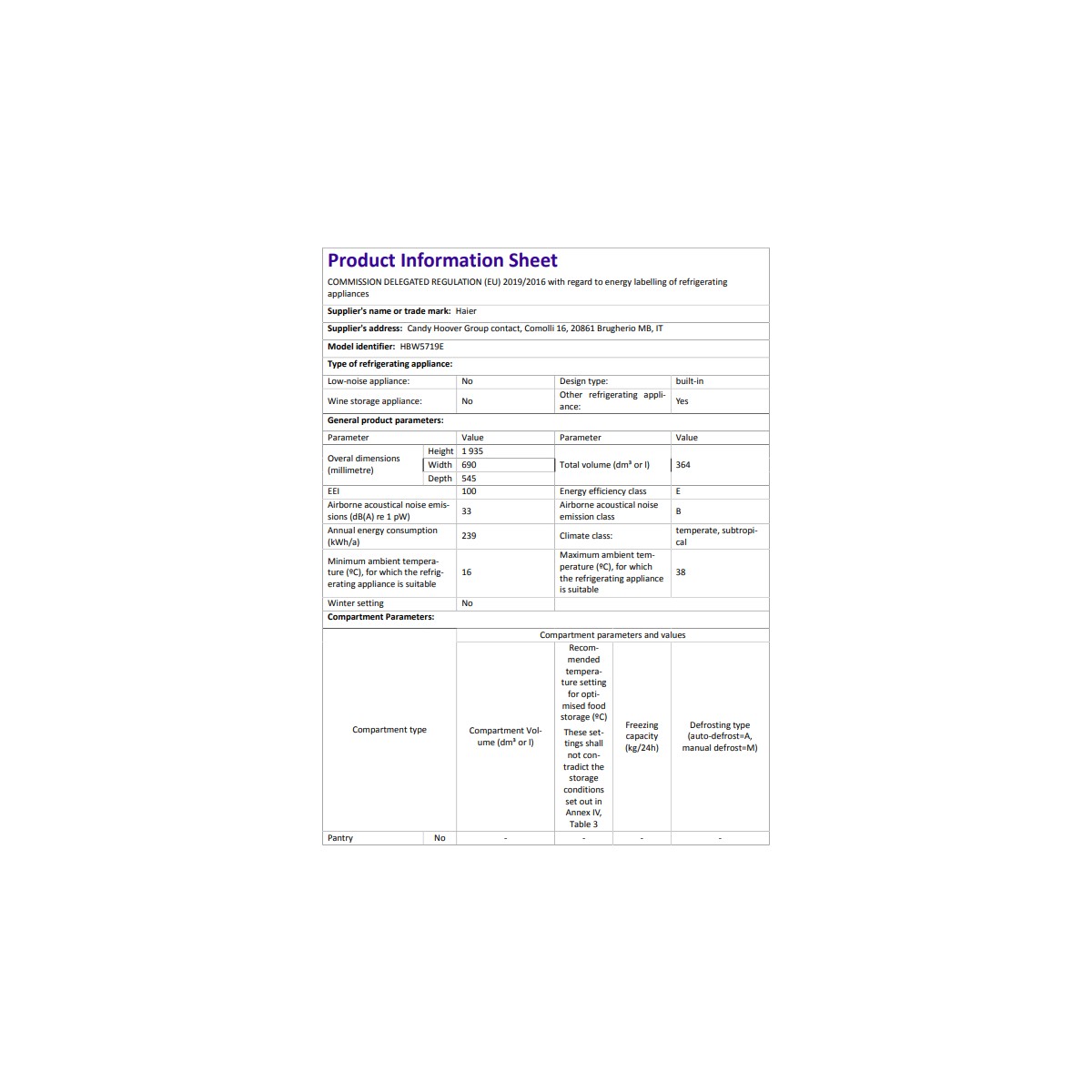 Haier Alttan donduruculu kombi tipi ankastre buzdolabı, 364 Litre, E enerji sınıfı