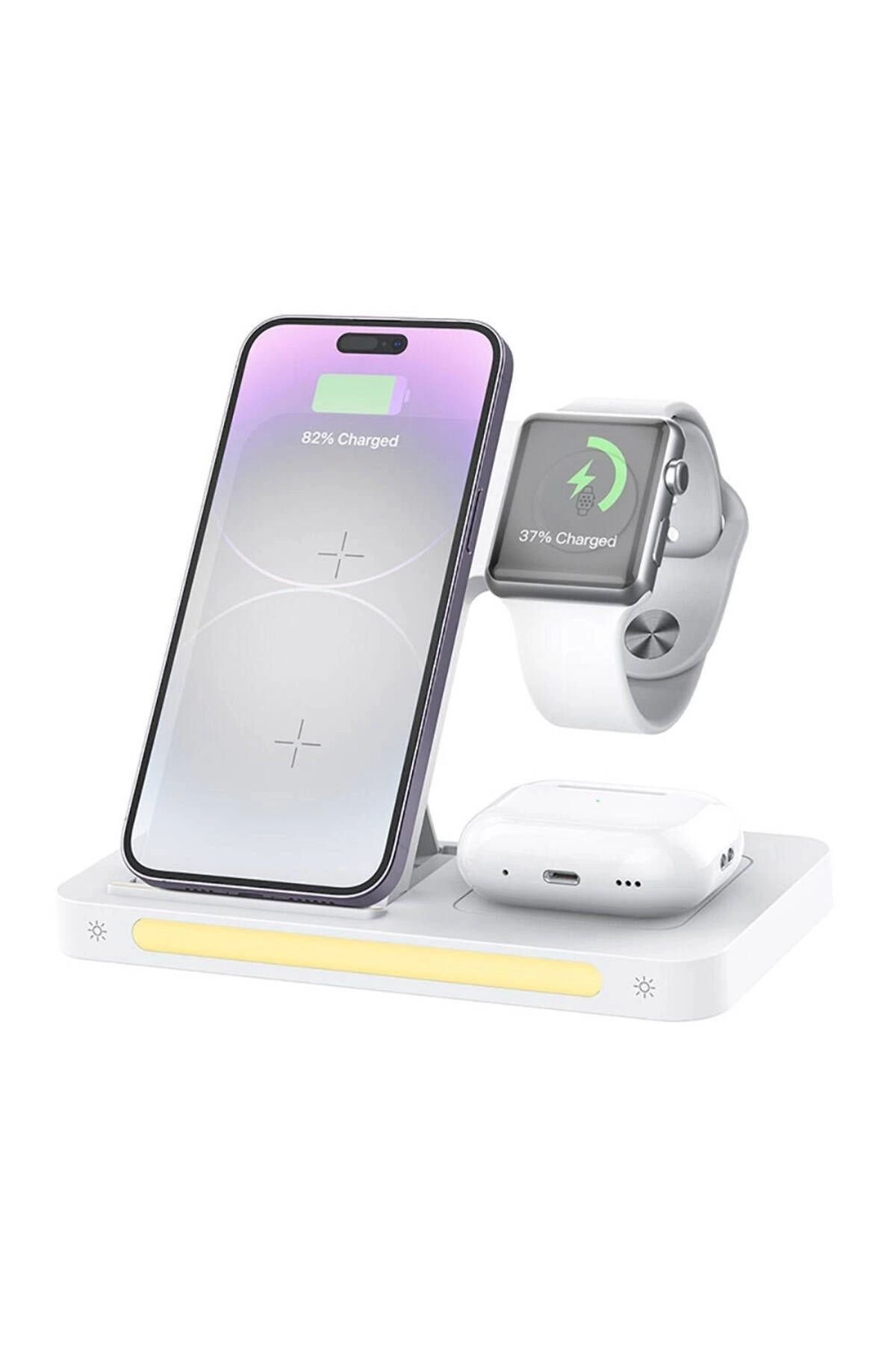 Reccı 4in1 Magsafe 15w Hızlı Şarj Özellikli Led Işıklı Magnetik Kablosuz Şarj Standı