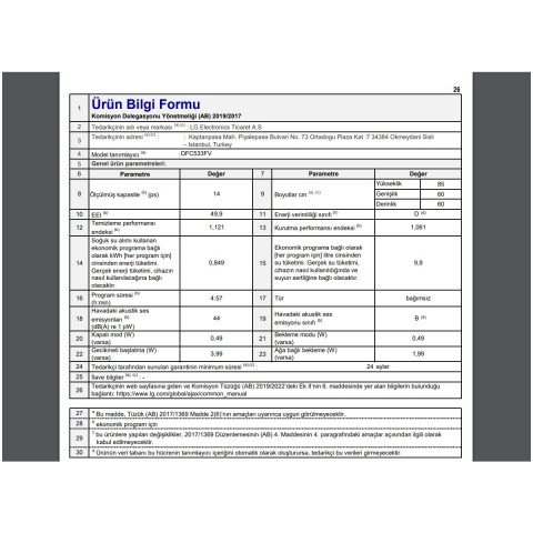 LG GRİ BULAŞIK MAKİNESİ