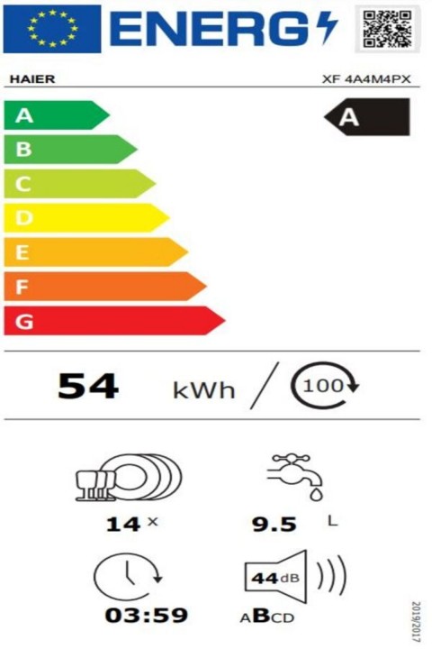 Haier 14 kişilik yıkama kapasitesi, A enerji sınıfı, 10 programlı, Inox