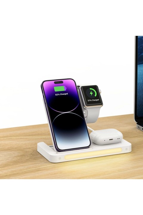 Reccı 4in1 Magsafe 15w Hızlı Şarj Özellikli Led Işıklı Magnetik Kablosuz Şarj Standı