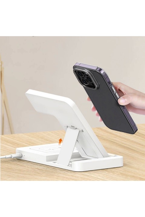 Reccı 4in1 Magsafe 15w Hızlı Şarj Özellikli Led Işıklı Magnetik Kablosuz Şarj Standı
