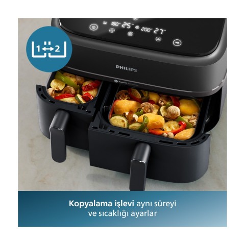 Philips 3000 Serisi Çift Hazneli Fritöz (siyah)