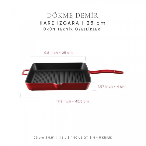 Voeux Degrade Kırmızı 25 Cm Kare Izgara Tava