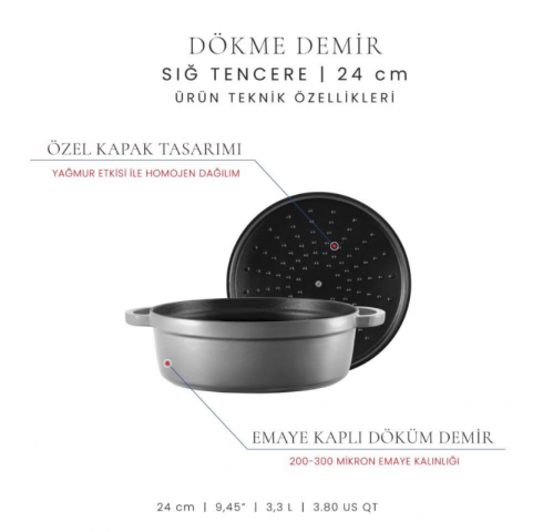 Voeux Gri 24 Cm Sığ Tencere