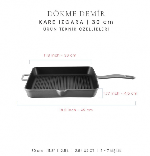 Voeux Gri 30 Cm Kare Izgara Tava