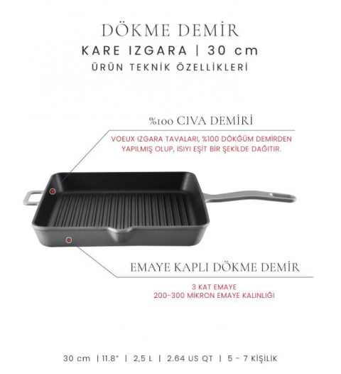 Voeux Gri 30 Cm Kare Izgara Tava