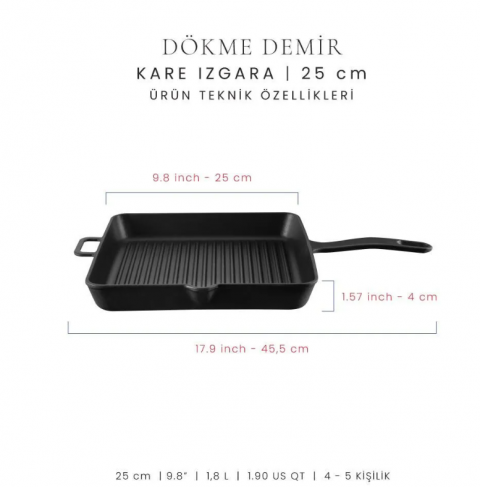 Voeux Mat Siyah 25 Cm Kare Izgara Tava