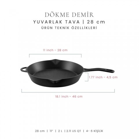 Voeux Mat Siyah 28 Cm Kulplu Tava