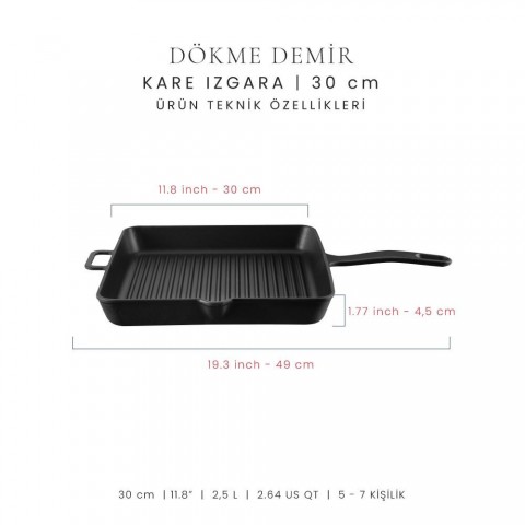 Voeux Mat Siyah 30 Cm Kare Izgara Tava