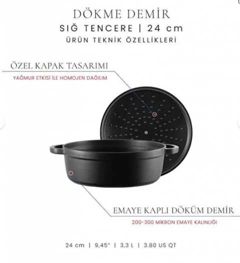 Voeux Siyah 24 Cm Sığ Tencere