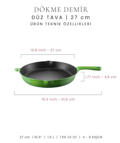Voeux Yeşil 27 Cm Düz Tava