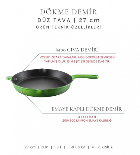 Voeux Yeşil 27 Cm Düz Tava