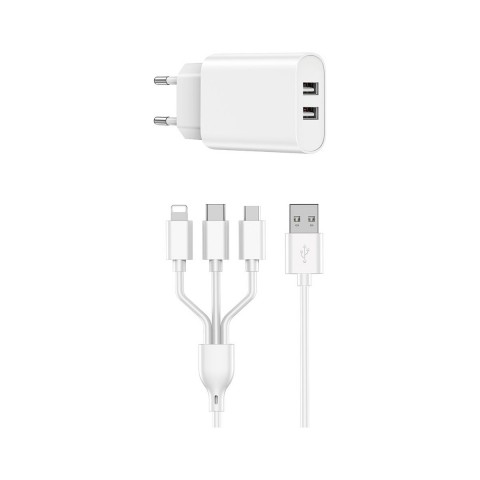 Wıwu Çift Usb Çıkışlı Hızlı Şarj Seti 3in1 (type-c/lightning/micro)