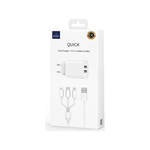 Wıwu Çift Usb Çıkışlı Hızlı Şarj Seti 3in1 (type-c/lightning/micro)