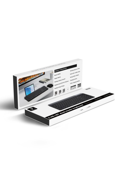 LENYES Sessiz Tuş Tasarımlı Entegre Stand Bölmeli Çift Bluetooth Bağlantılı 2.4G Kablosuz Klavye