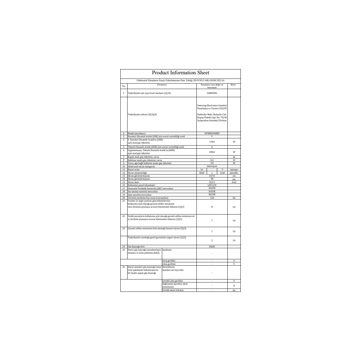 Samsung Crystal 98DU9000 4K Ultra HD 98" 248 Ekran Uydu Alıcılı Smart LED TV Samsung Crystal 98DU9000 4K Ultra HD 98" 248 Ekran Uydu Alıcılı Smart LED TV