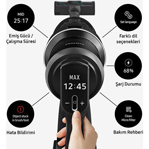 Bespoke VS25C9779QK/TR Jet Aı Elite Extra Dikey Elektrikli Süpürge Siyah (Teşhir)