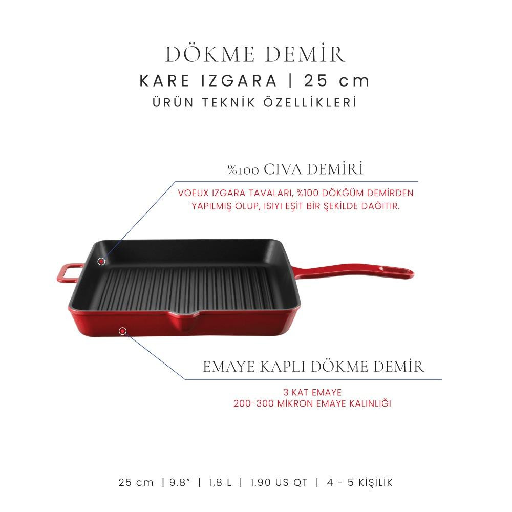 Voeux Degrade Kırmızı 25 Cm Kare Izgara Tava Voeux Degrade Kırmızı 25 Cm Kare Izgara Tava