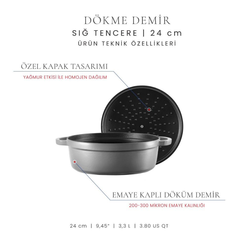 Voeux Gri 24 Cm Sığ Tencere