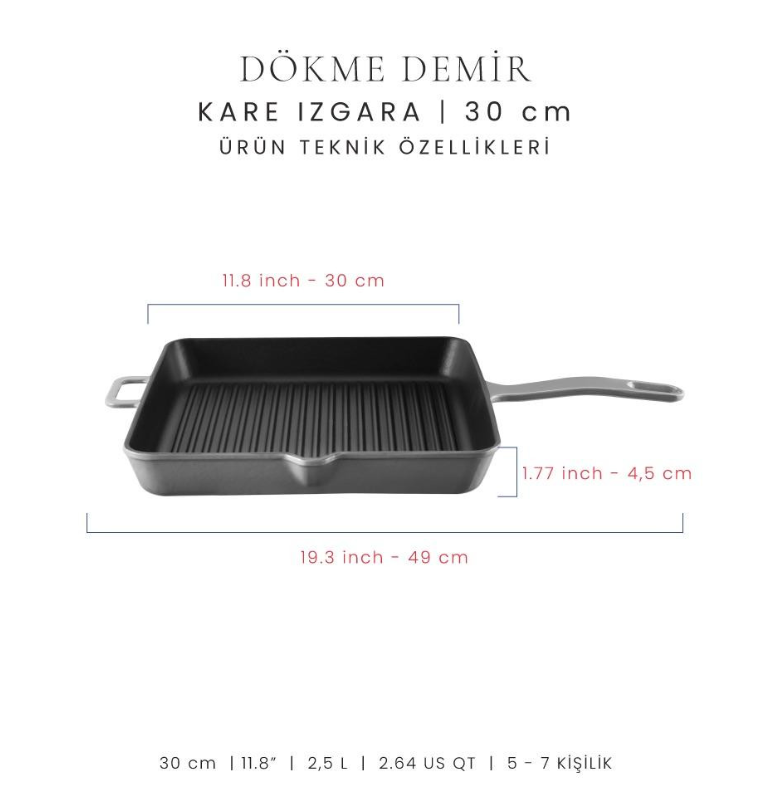 Voeux Gri 30 Cm Kare Izgara Tava
