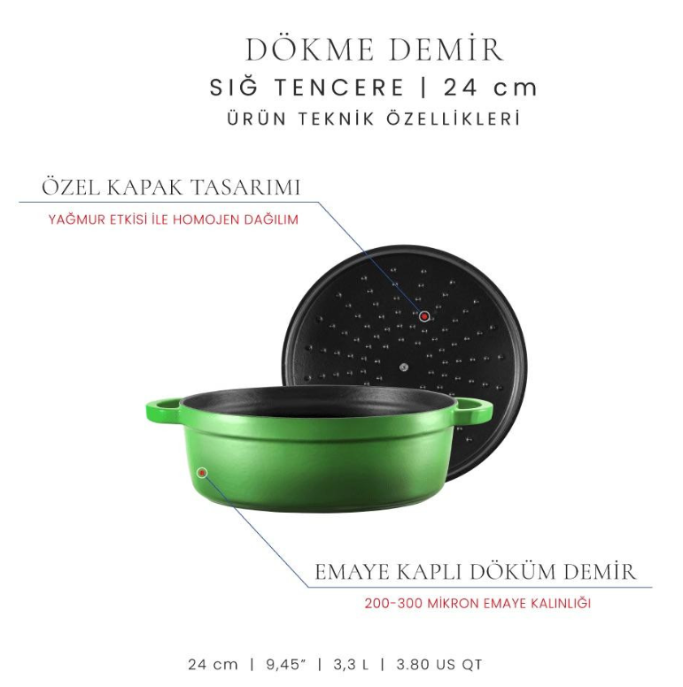 Voeux Yeşil 24 Cm Sığ Tencere