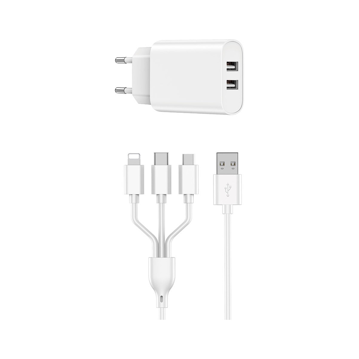 Wıwu Çift Usb Çıkışlı Hızlı Şarj Seti 3in1 (type-c/lightning/micro)