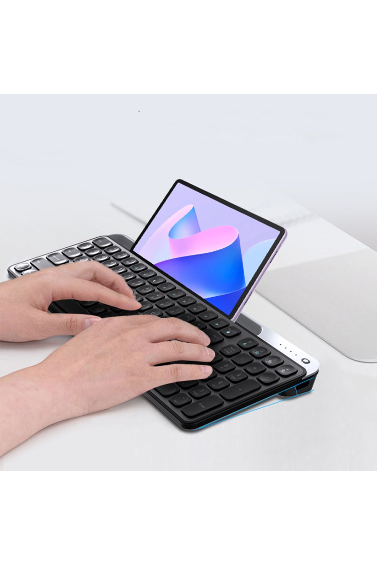 LENYES Sessiz Tuş Tasarımlı Entegre Stand Bölmeli Çift Bluetooth Bağlantılı 2.4G Kablosuz Klavye LENYES Sessiz Tuş Tasarımlı Entegre Stand Bölmeli Çift Bluetooth Bağlantılı 2.4G Kablosuz Klavye